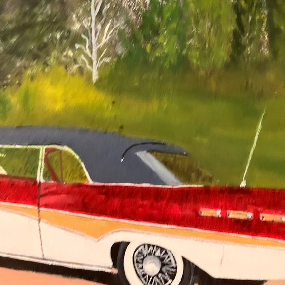 Vintage Original Painting - 1958 Ford Skyliner (?) Unsigned - Picture 8 of 11